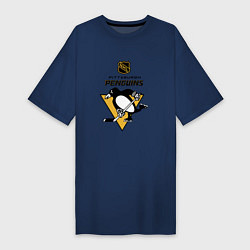 Футболка женская-платье Питтсбург Пингвинз НХЛ логотип, цвет: тёмно-синий