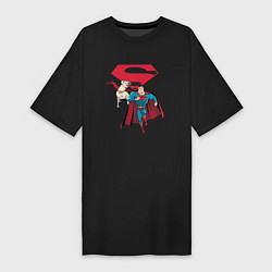 Футболка женская-платье Крипто и Супермен с лого DC Лига Суперпитомцы, цвет: черный