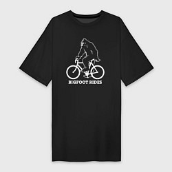 Футболка женская-платье Бигфут на велосипеде, цвет: черный