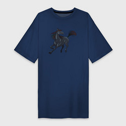 Футболка женская-платье Лошадь мустанг, цвет: тёмно-синий