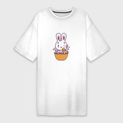 Футболка женская-платье Кролик в ванне, цвет: белый