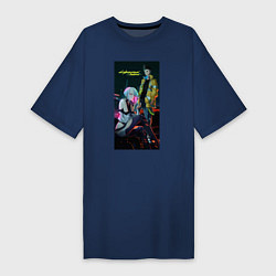 Футболка женская-платье Аниме Cyberpunk Edgerunners Дэвид и Люси, цвет: тёмно-синий