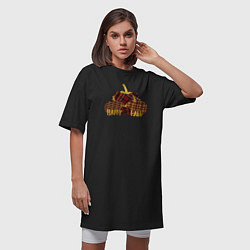 Футболка женская-платье Тыквы в клетку Осень, цвет: черный — фото 2