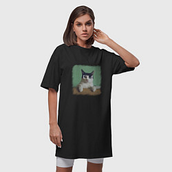 Футболка женская-платье Мем - голодный кот, цвет: черный — фото 2
