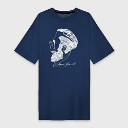 Футболка женская-платье Портрет Зигмунда Фрейда - иллюзия, цвет: тёмно-синий