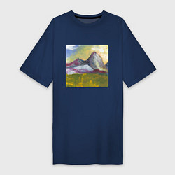 Футболка женская-платье Арт Утро в горах, цвет: тёмно-синий