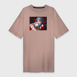 Футболка женская-платье Аниме девушка с черепом, цвет: пыльно-розовый