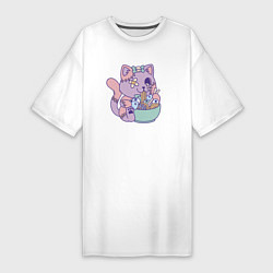Женская футболка-платье Kawaii жуткий кот и рамен