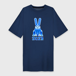 Футболка женская-платье Геометрический синий кролик 2023, цвет: тёмно-синий
