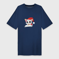 Женская футболка-платье Милый Санта-Кот