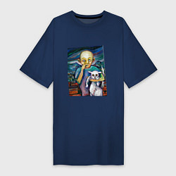 Футболка женская-платье Мальчик и кот, цвет: тёмно-синий