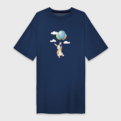 Женская футболка-платье Зайка летит на воздушных шариках