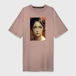 Футболка женская-платье Прекрасная девушка азиатской внешности, цвет: пыльно-розовый