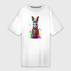 Футболка женская-платье Яркий кролик, цвет: белый