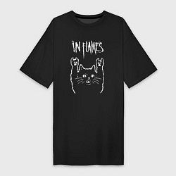 Футболка женская-платье In Flames рок кот, цвет: черный