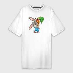 Футболка женская-платье Зайчик прячет морковку, цвет: белый