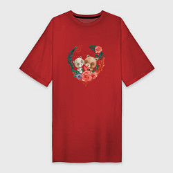 Футболка женская-платье Влюбленные мишки в сердце, цвет: красный
