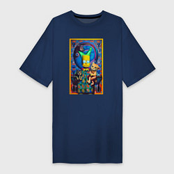 Футболка женская-платье Bart Simpson and cats - нейросеть - плакат, цвет: тёмно-синий