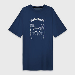 Футболка женская-платье Motorhead рок кот, цвет: тёмно-синий