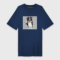 Футболка женская-платье Уставший пёс, цвет: тёмно-синий