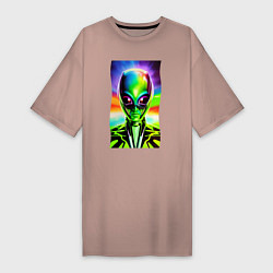 Женская футболка-платье Alien - neural network - neon glow - pop art