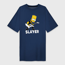 Футболка женская-платье Slayer Барт Симпсон рокер, цвет: тёмно-синий