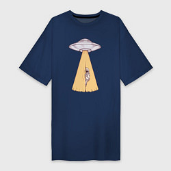Футболка женская-платье Космонавт и НЛО, цвет: тёмно-синий