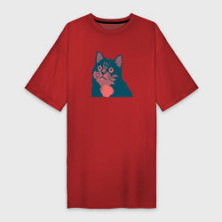 Футболка женская-платье Vintage pixel cat, цвет: красный
