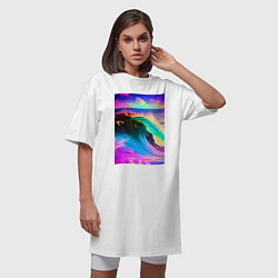 Футболка женская-платье Неоновая волна - тихий океан, цвет: белый — фото 2