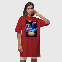 Футболка женская-платье Мультяшный астронавт, цвет: красный — фото 2