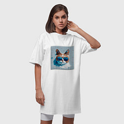 Футболка женская-платье Цифровой кот в темных очках, цвет: белый — фото 2