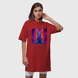 Футболка женская-платье Заяц в свете неона, цвет: красный — фото 2