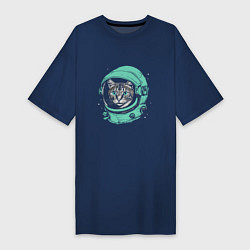 Футболка женская-платье Котик астронавт, цвет: тёмно-синий