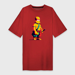 Футболка женская-платье Гомер Симпсон самурай - нейросеть, цвет: красный