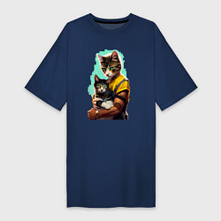 Женская футболка-платье Кот с котёнком - нейросеть