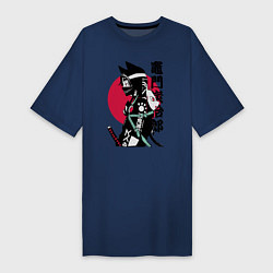 Футболка женская-платье Samurai cat women, цвет: тёмно-синий