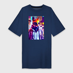 Женская футболка-платье Cyber fox - neon - city