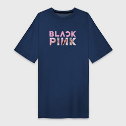 Футболка женская-платье Blackpink logo Jisoo Lisa Jennie Rose, цвет: тёмно-синий
