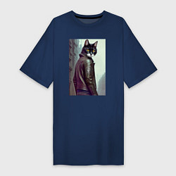 Женская футболка-платье Модный котяра - Лондон - нейросеть