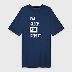 Футболка женская-платье Eat Sleep EXO Repeat, цвет: тёмно-синий