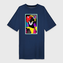 Женская футболка-платье Lady cat - pop art - neural network