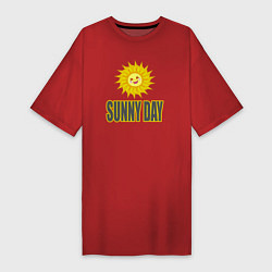 Футболка женская-платье Солнечный день - надпись и веселое солнышко, цвет: красный