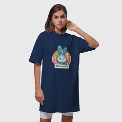 Футболка женская-платье Кот в костюме кролика оставайся дома, цвет: тёмно-синий — фото 2
