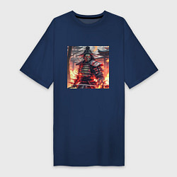 Футболка женская-платье Самурай зомби в пламени огня, цвет: тёмно-синий