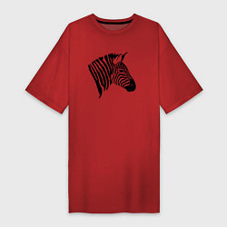 Футболка женская-платье Голова зебры сбоку, цвет: красный