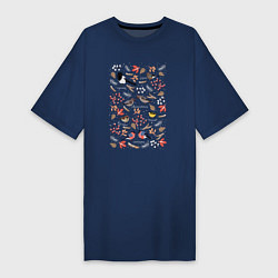 Женская футболка-платье Зимующие птицы