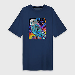 Футболка женская-платье Волнистый синий попугай, цвет: тёмно-синий