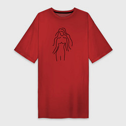 Футболка женская-платье Нежный женский лайн-арт силуэт, цвет: красный