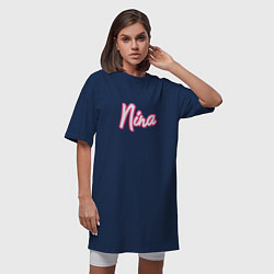 Футболка женская-платье Нина в стиле барби - объемный шрифт, цвет: тёмно-синий — фото 2