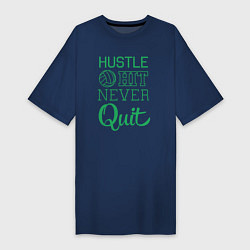 Футболка женская-платье Hustle hit never quit, цвет: тёмно-синий